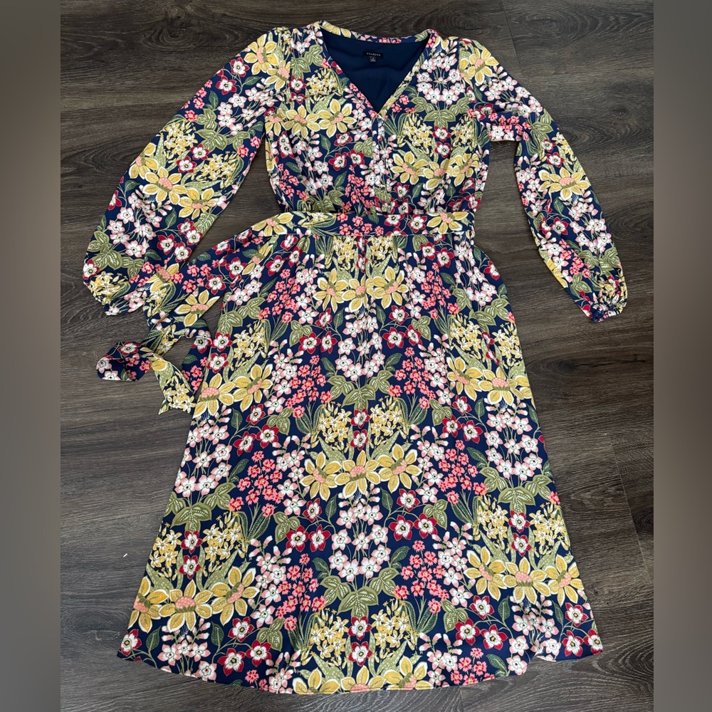 Talbots Navy Floral Long Sleeve Dress. New!